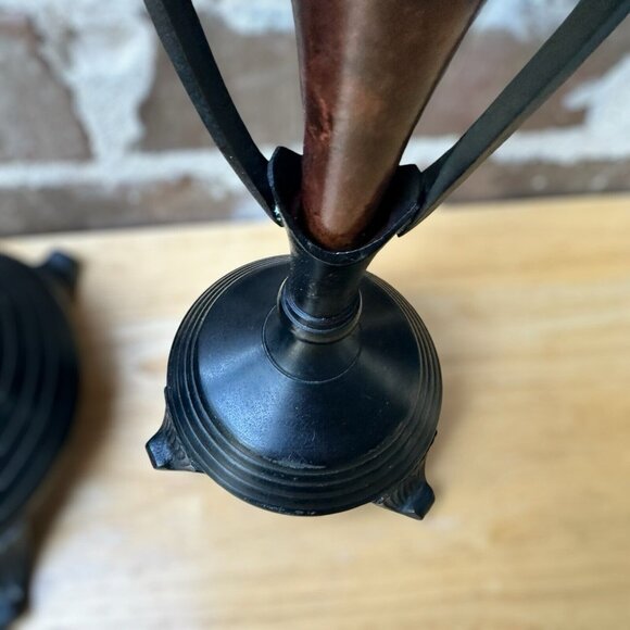 VTG Painted Yellow Brass Metal Candle Holders MCM Tripod 15" & 11.5" Set Of 2 - Picture 6 of 12